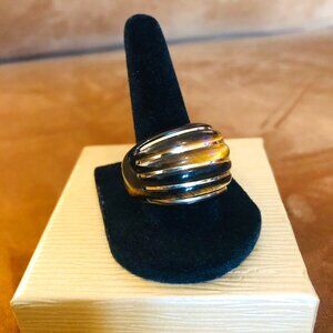 Milor Italy Tigers Eye with elements 14k Yellow Gold - Bold Cocktail Dome Band R